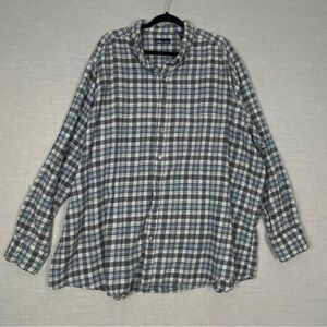 John Ashford Flannel Shirt Mens 4XLT Blue Black Plaid Cotton Button Down